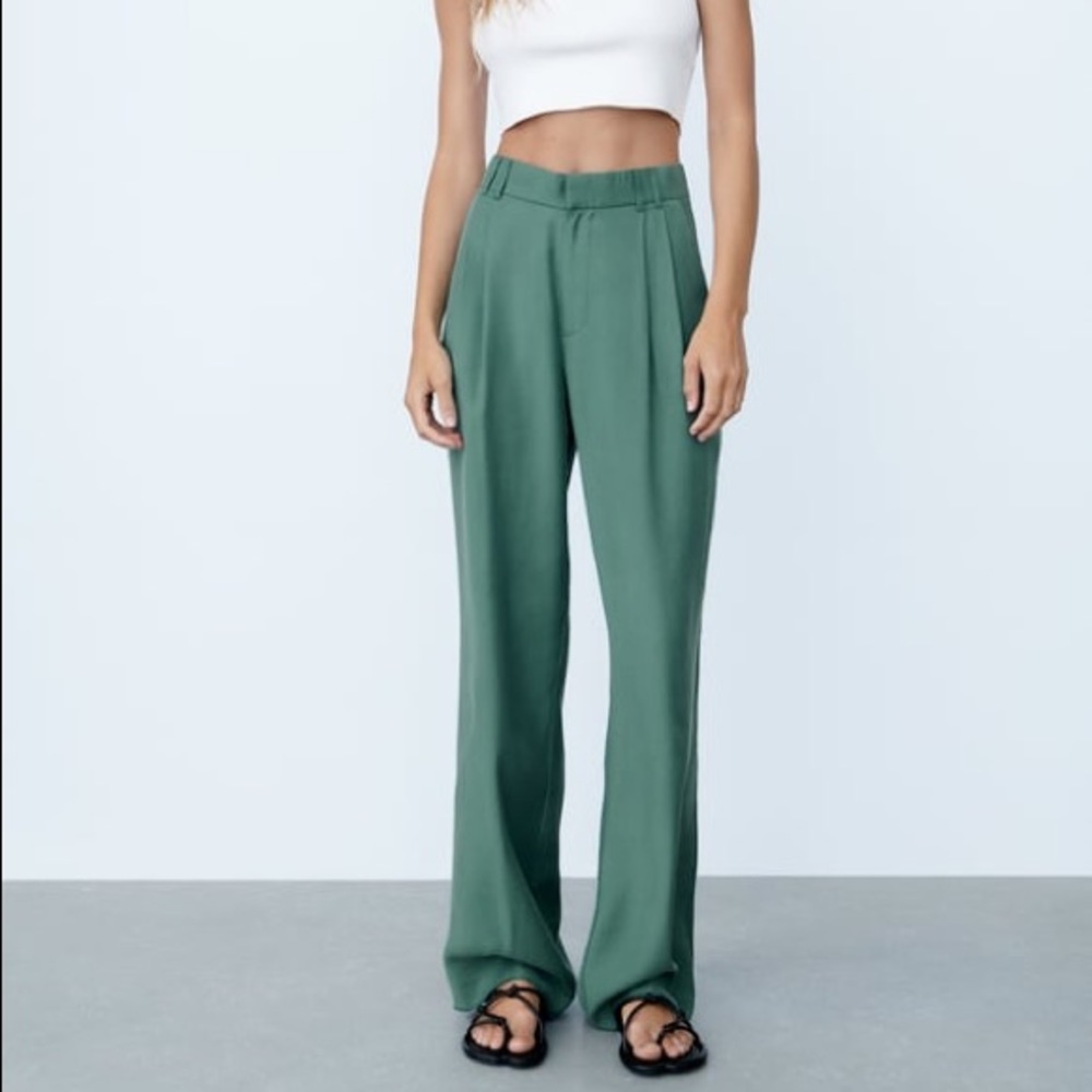 Zara Teal High-Waisted Wide Leg Trousers